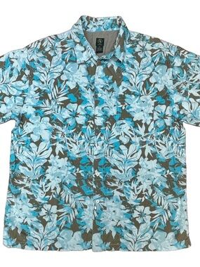 Aigle Men's Short-Sleeve Floral Button-Down - Blue/Gray
